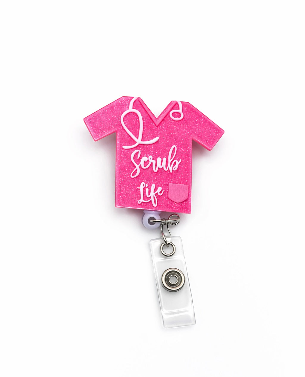 Scrub Life Glitter Badge Reel – Cute Retractable Nurse ID Holder