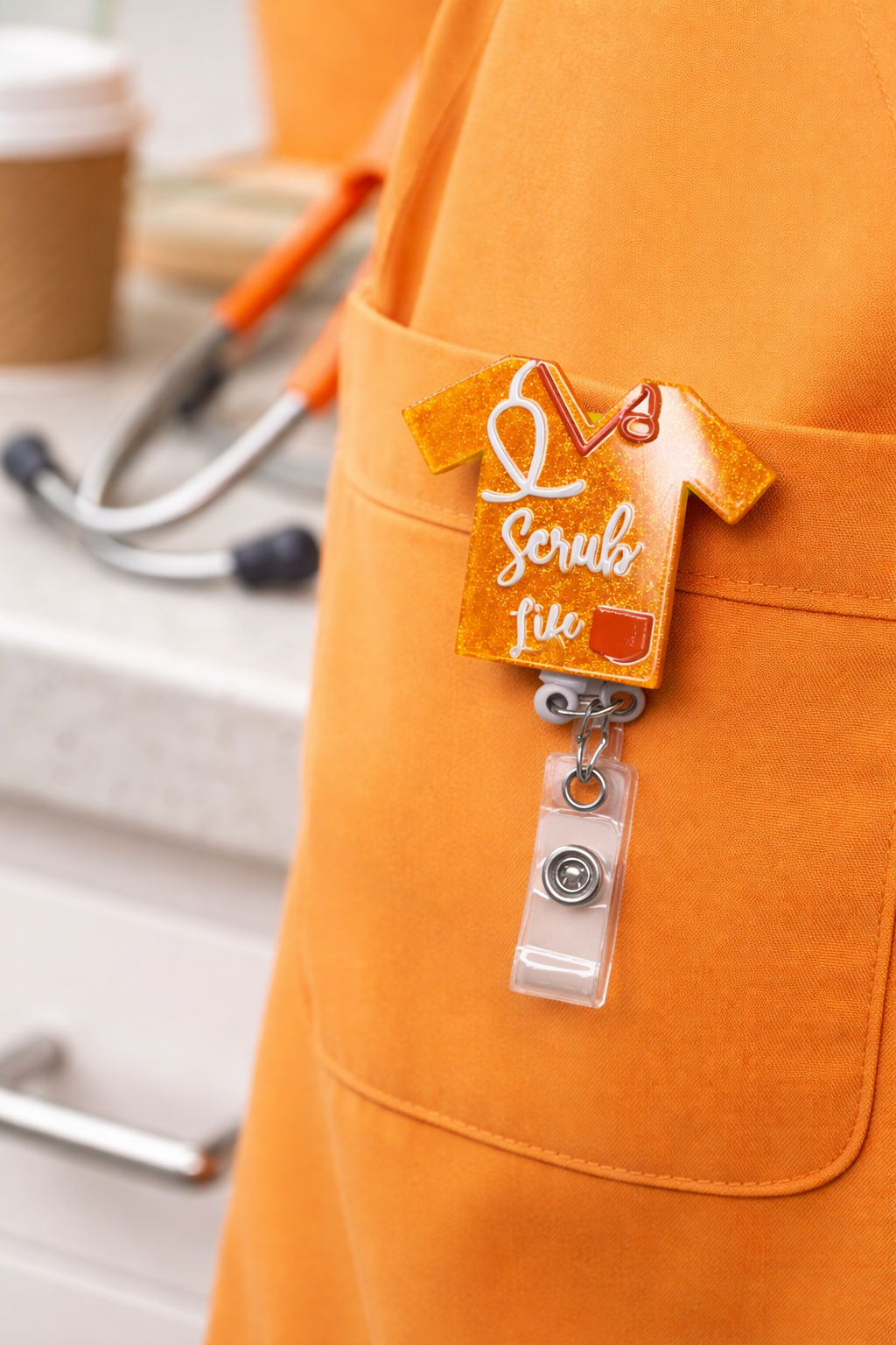 Scrub Life Glitter Badge Reel – Cute Retractable Nurse ID Holder