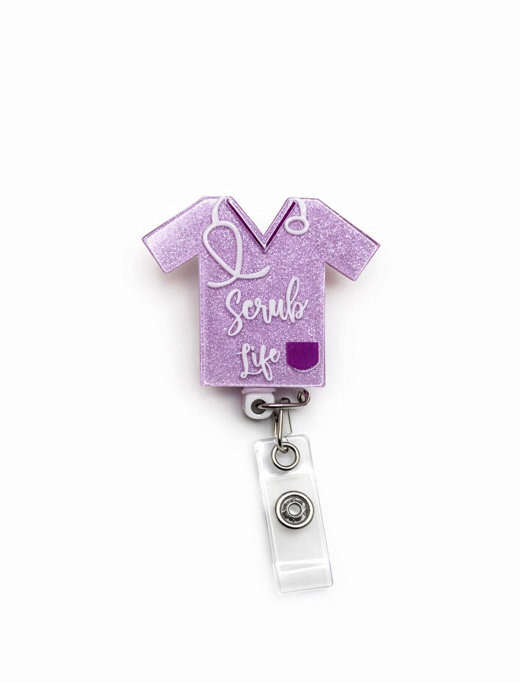 Scrub Life Glitter Badge Reel – Cute Retractable Nurse ID Holder