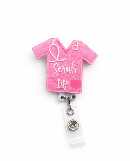 Scrub Life Glitter Badge Reel – Cute Retractable Nurse ID Holder